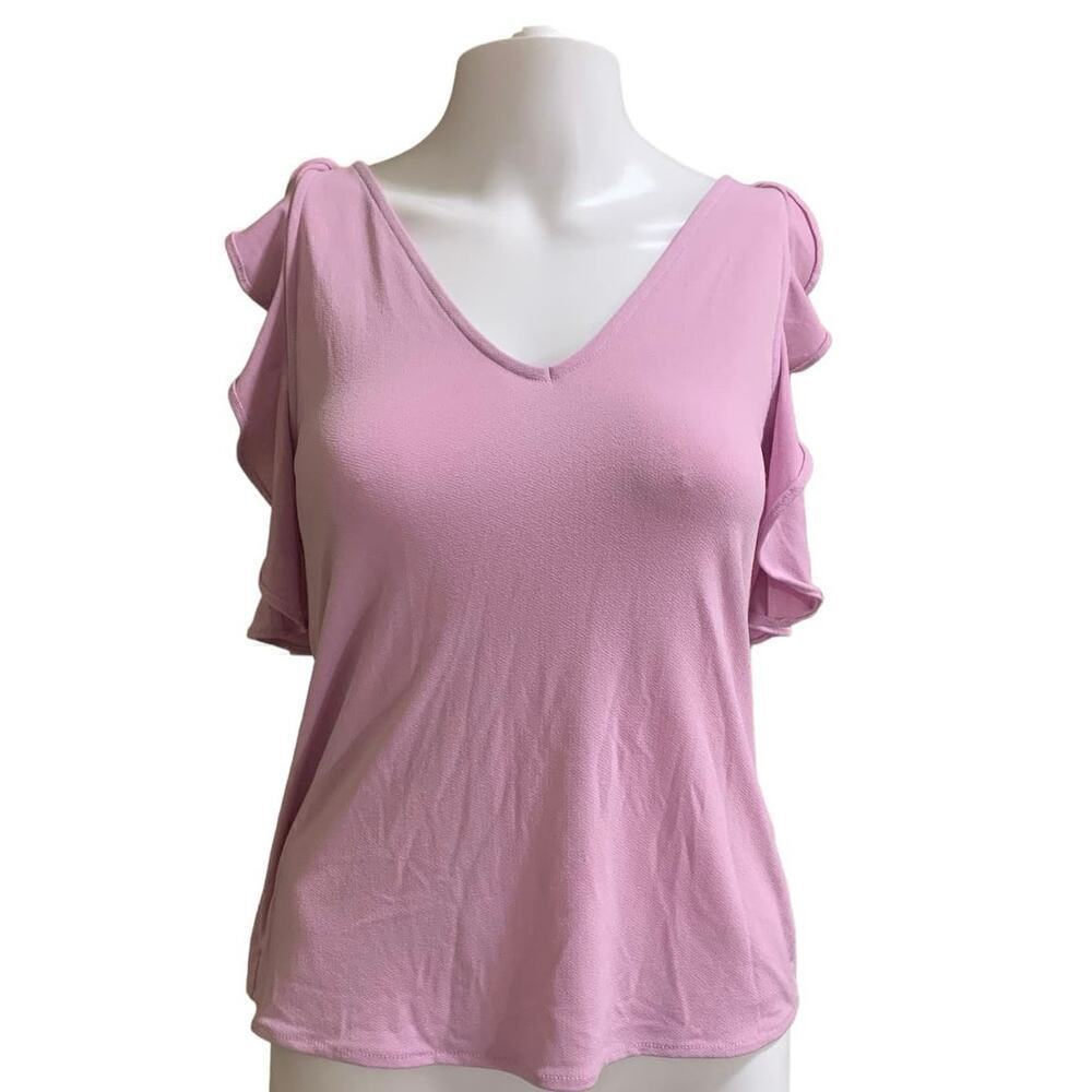 Banana Republic Women's Size XS Blouse Pale Pink Cross Back Ruffle Shirt Top